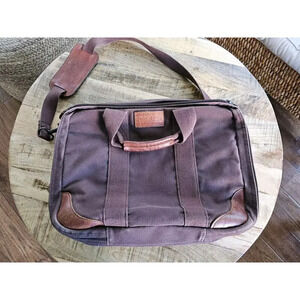 Vintage Large Lands’ End Canvas and Leather Deluxe Square Rigger Bag USA Brown